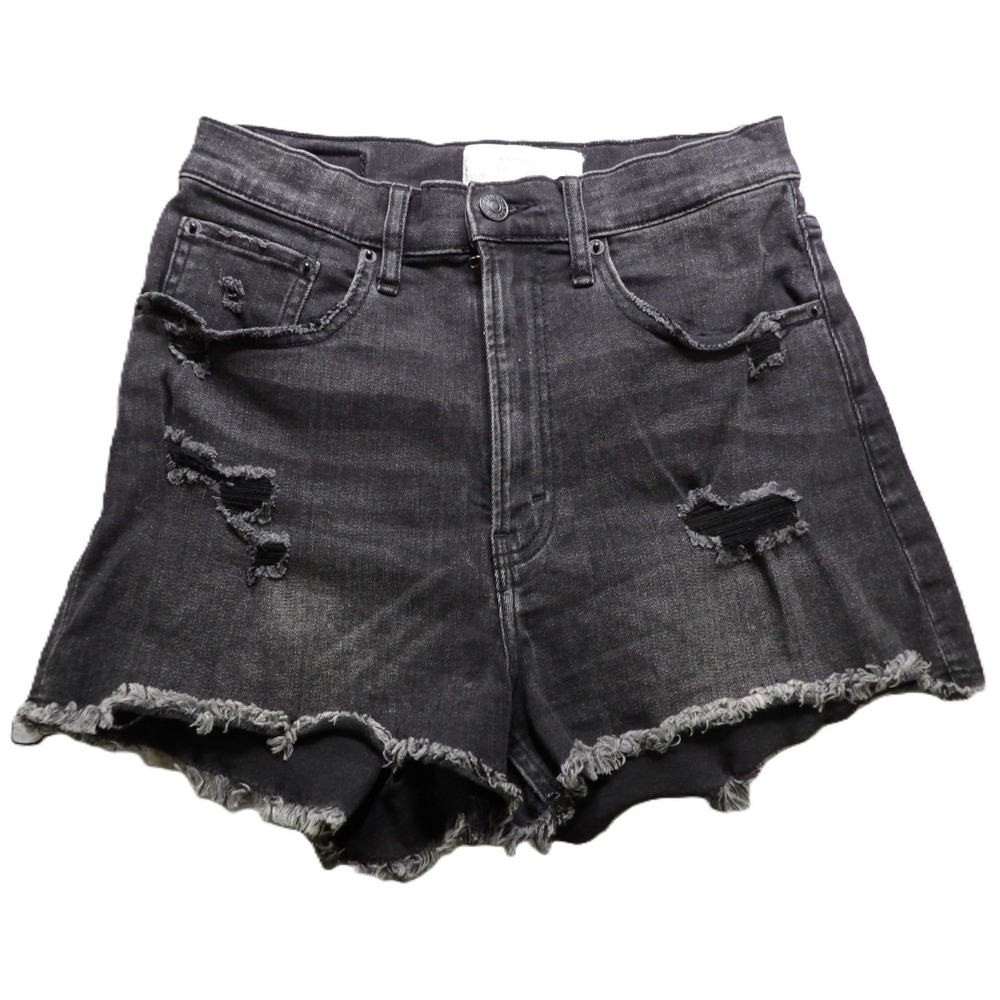 Abercrombie Fitch Curve Love Women 26 Black High Rise Mom Shorts Distressed Jean